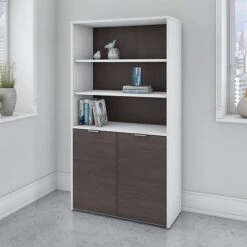 Bush Business Furniture Jamestown 5-Shelf 66.12"H Bookcase, Storm Gray/White (JTB136SGWH)