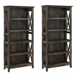 Bush Furniture Key West 5-Shelf 66"H Bookcase, Dark Gray Hickory, 2/Set (KWS046GH)