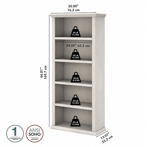 Bush Furniture Yorktown 5-Shelf 67"H Bookcase, Linen White Oak (WC40466-03) - Image 3