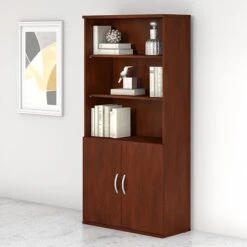 Bush Business Furniture Studio C 5 Shelf Bookcase With Doors, Hansen Cherry (STC015HC)