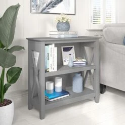 Bush Furniture Key West 2-Shelf 30"H Small Bookcase, Cape Cod Gray (KWB124CG-03)