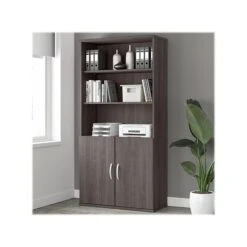 Bush Business Furniture Studio A 5-Shelf 73" Bookcase With Doors, Storm Gray (STA010SG)