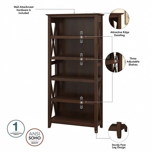 Bush Furniture Key West 5 Shelf Bookcase, Bing Cherry (KWB132BC-03) - Image 2