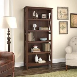 Bush Furniture Key West 5 Shelf Bookcase, Bing Cherry (KWB132BC-03)