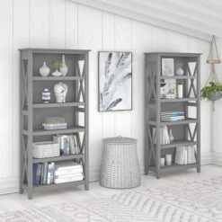 Bush Furniture Key West 5-Shelf 66"H Bookcase Set, Cape Cod Gray (KWS046CG)