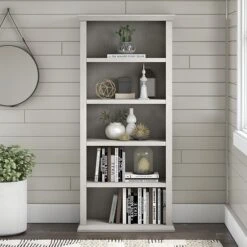 Bush Furniture Yorktown 5-Shelf 67"H Bookcase, Linen White Oak (WC40466-03)