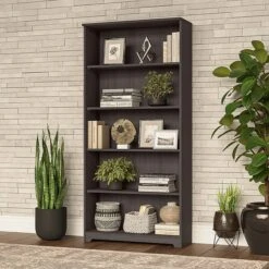 Bush Furniture Cabot 66" 5 Shelf Bookcase, Heather Gray (WC31766)