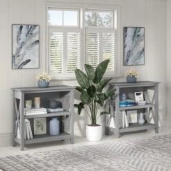 Bush Furniture Key West 2-Shelf 30"H Small Bookcase, Cape Cod Gray, 2/Set (KWS053CG)