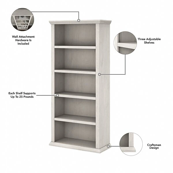 Bush Furniture Yorktown 5-Shelf 67"H Bookcase, Linen White Oak (WC40466-03) - Image 2