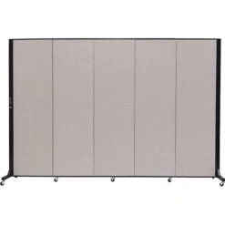 Screenflex Portable Room Divider, Light Gray Fabric/Light Gray Frame, 6' X 9', 5 Panels