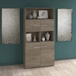 Bush Business Furniture Office 500 5-Shelf 70"H Bookcase With Doors, Modern Hickory (OFB136MH)