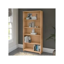 Bush Furniture Cabot 5 Shelf 66"H Bookcase, Natural Maple (WC31666)