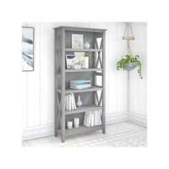 Bush Furniture Key West 5-Shelf 66"H Bookcase, Cape Cod Gray (KWB132CG-03)