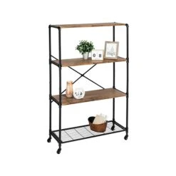 Honey-Can-Do 4-Shelf 63"H Steel Mobile Bookcase, Black (SHF-08838)