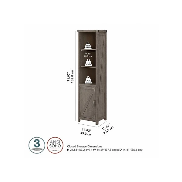 Kathy IrelandĀ® Home By Bush Furniture Cottage Grove 5-Shelf 72"H Bookcase, Restored Gray (CGB118RTG-03) - Image 4