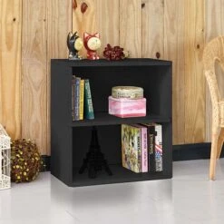 Way Basics 24.7"H Webster 2-Shelf Bookcase Organizer And Modern Eco Storage Shelf Unit, Black Wood Grain (WB-2SHELF-BK)