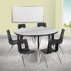 Flash Furniture Round Activity Table Set, Height Adjustable, Grey/Black (XUG16CHA48HCGTA)