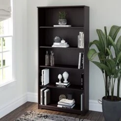 Bush Furniture Cabot 5 Shelf 66"H Bookcase, Espresso Oak (WC31866)