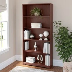 Bush Furniture Cabot 5 Shelf 66"H Bookcase, Harvest Cherry (WC31466-03)