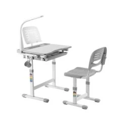 Mount-It! 26" Kid's Desk With Chair, LED Lamp, And Book Holder, Gray (MI-10211)