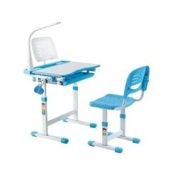 Mount-It! 26" Kid's Desk With Chair, LED Lamp, And Book Holder, Blue (MI-10212)