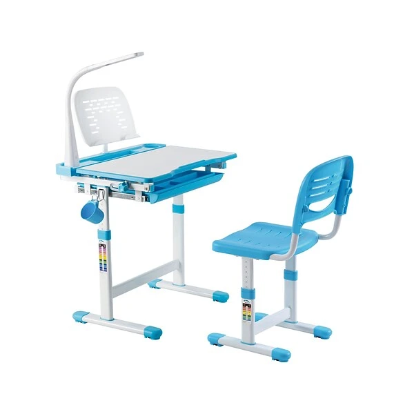 Mount-It! 26" Kid's Desk With Chair, LED Lamp, And Book Holder, Blue (MI-10212)