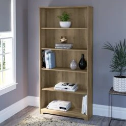 Bush Furniture Cabot 5 Shelf 66"H Bookcase, Reclaimed Pine (WC31566-03)