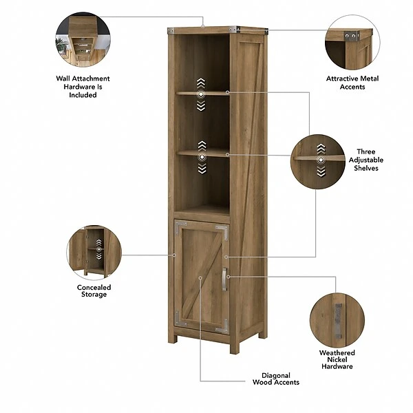 Kathy IrelandĀ® Home By Bush Furniture Cottage Grove 5-Shelf 72"H Bookcase, Reclaimed Pine (CGB118RCP-03) - Image 2