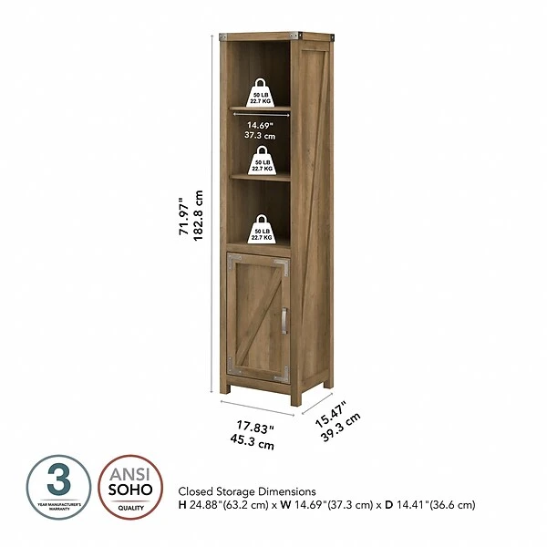 Kathy IrelandĀ® Home By Bush Furniture Cottage Grove 5-Shelf 72"H Bookcase, Reclaimed Pine (CGB118RCP-03) - Image 3