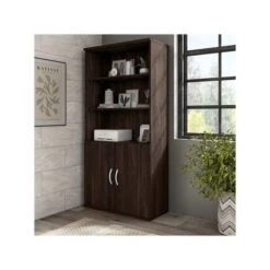 Bush Business Furniture Hybrid 5-Shelf 73"H Tall Bookcase With Doors, Black Walnut (HYB024BW)