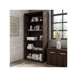 Bush Business Furniture Hybrid 5-Shelf 73"H Tall Bookcase, Black Walnut (HYB136BW-Z)