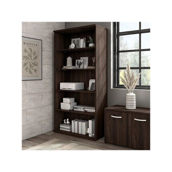 Bush Business Furniture Hybrid 5-Shelf 73"H Tall Bookcase, Black Walnut (HYB136BW-Z)