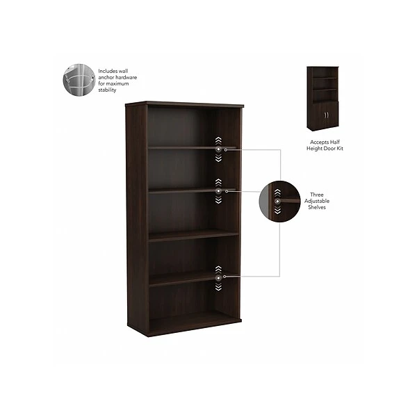 Bush Business Furniture Hybrid 5-Shelf 73"H Tall Bookcase, Black Walnut (HYB136BW-Z) - Image 2