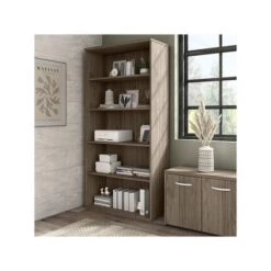 Bush Business Furniture Hybrid 5-Shelf 73"H Tall Bookcase, Modern Hickory (HYB136MH-Z)