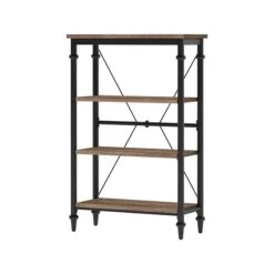 Thomasville Breslyn 3-Shelf 48"H Metal Bookcase, Crosscut Hickory/Black Nickel (SPLS-BRBK-TV)