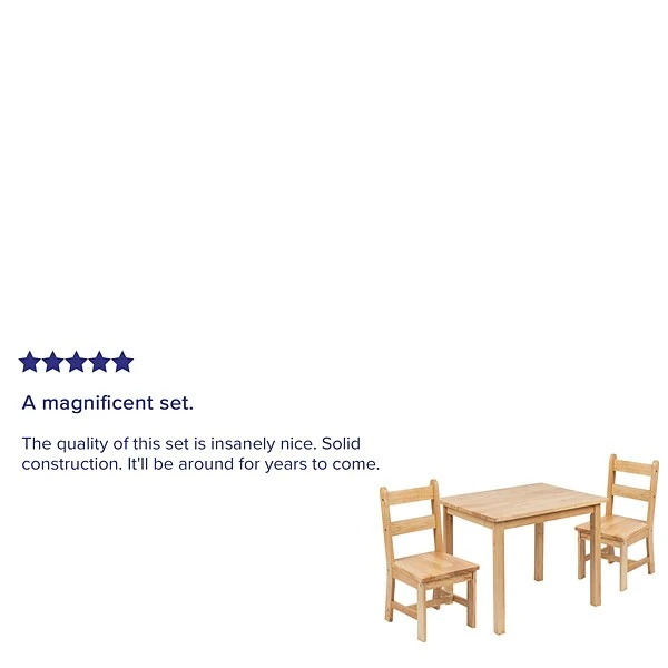 Flash Furniture 3-Piece Square Solid Hardwood Table Set, Natural (TWWTCS1001NAT) - Image 4