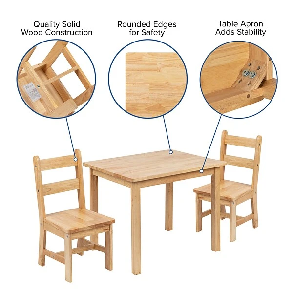 Flash Furniture 3-Piece Square Solid Hardwood Table Set, Natural (TWWTCS1001NAT) - Image 5