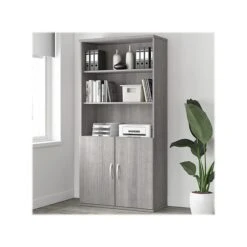 Bush Business Furniture Studio A 5-Shelf 73" Bookcase With Doors, Platinum Gray (STA010PG)