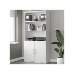 Bush Business Furniture Studio A 5-Shelf 73" Bookcase With Doors, White (STA010WH)