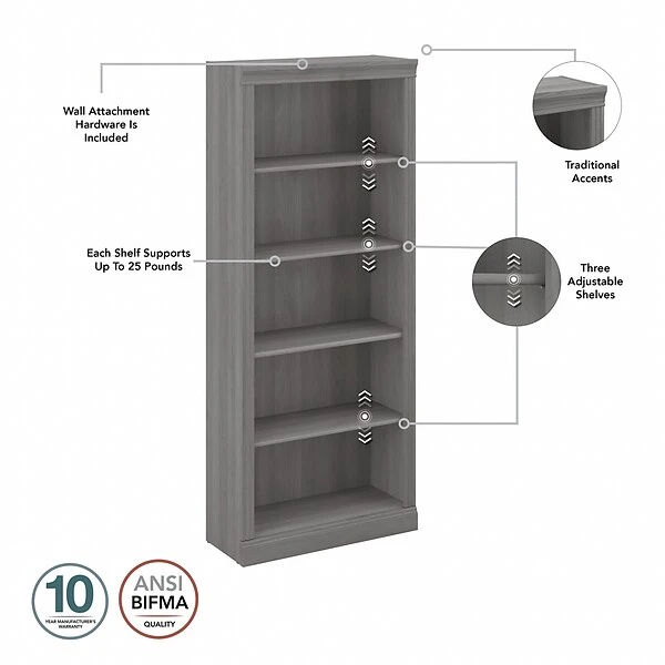 Bush Furniture Saratoga 5-Shelf 72"H Bookcase, Modern Gray (W1655C-03) - Image 2