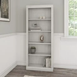 Bush Furniture Saratoga 5-Shelf 72"H Bookcase, Linen White Oak (W1645C-03)