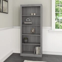 Bush Furniture Saratoga 5-Shelf 72"H Bookcase, Modern Gray (W1655C-03)