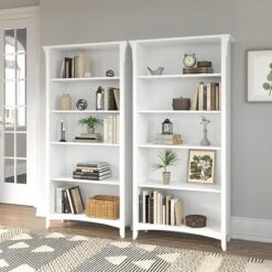 Bush Furniture Salinas 5-Shelf 63"H Tall Bookcase, Shiplap Gray/Pure White, 2/Set (SAL036G2W)