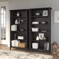 Bush Furniture Salinas 5-Shelf 63"H Tall Bookcase, Vintage Black, 2/Set (SAL036VB)