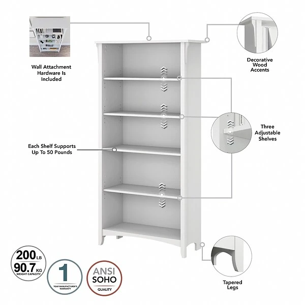 Bush Furniture Salinas 5-Shelf 63"H Bookcase, Pure White (SAB132G2W-03) - Image 2
