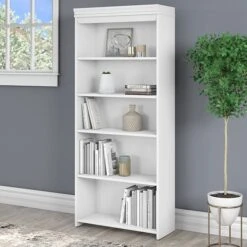 Bush Furniture Fairview 5-Shelf 69"H Bookcase, Shiplap Gray/Pure White (WC53665-03)
