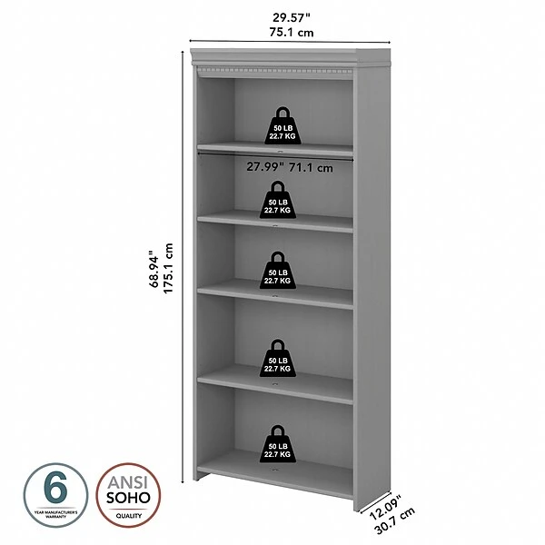 Bush Furniture Fairview 5-Shelf 69"H Bookcase, Cape Cod Gray (WC53565-03) - Image 3