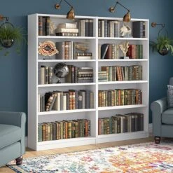 Bush Furniture Universal 5-Shelf 72"H Tall Bookcase, Pure White, 2/Set (UB003PW)
