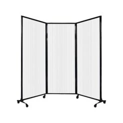 Versare QuickWall Freestanding Folding Portable Partition, 80" X 100", Opal Fluted Polycarbonate (1821224)