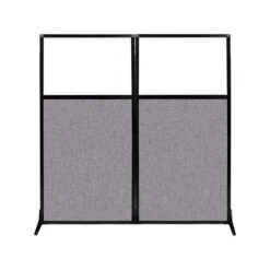 Versare Freestanding Portable Workstation Screen With Window, 70"H X 66"W, Cloud Gray Fabric (1840208)